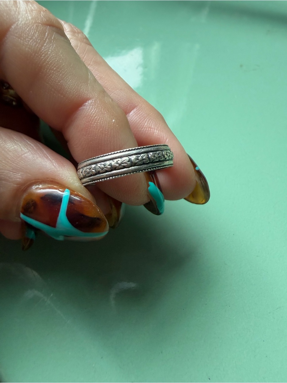 Sterling Silver Floral Band Ring - Silver
